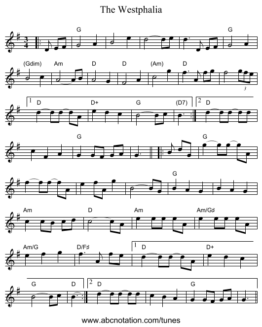 The Westphalia - staff notation