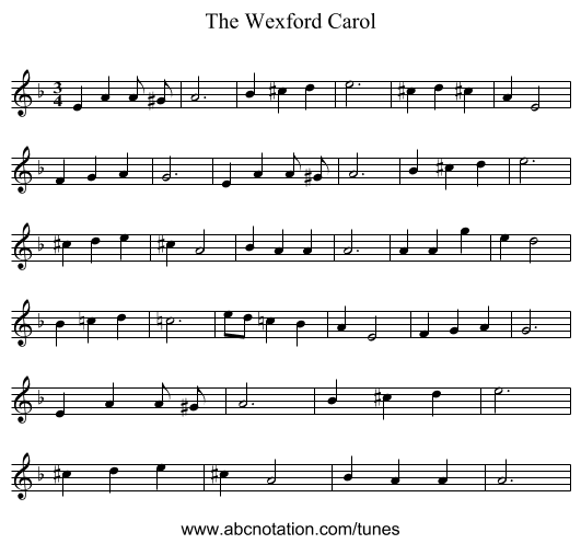 The Wexford Carol - staff notation