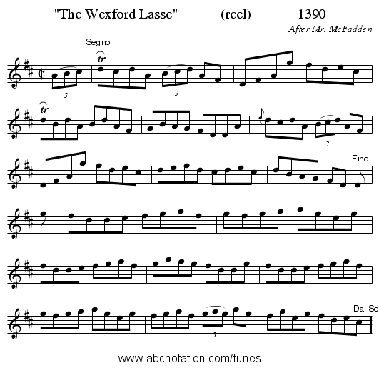 The Wexford Lasse            (reel)             1390 - staff notation