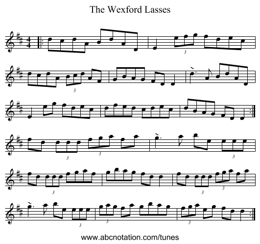 The Wexford Lasses - staff notation