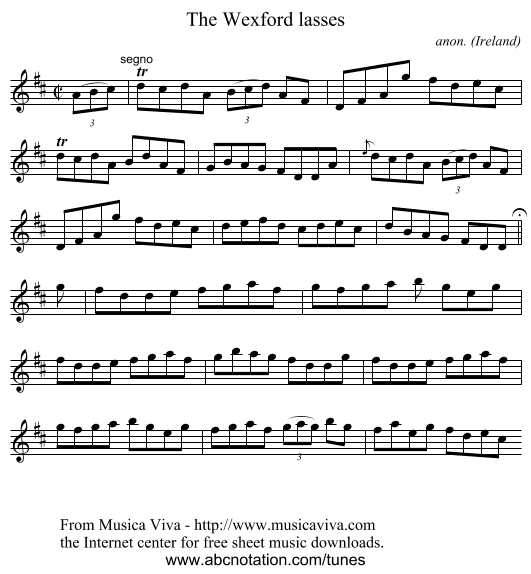 The Wexford lasses - staff notation