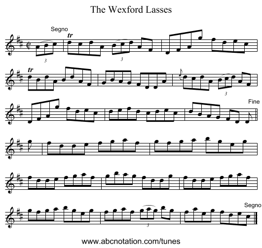 The Wexford Lasses - staff notation