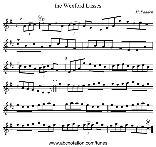 the Wexford Lasses - staff notation