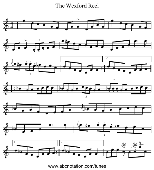 The Wexford Reel - staff notation