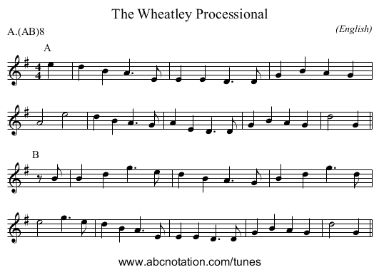 The Wheatley Processional - staff notation