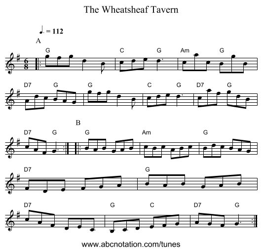 The Wheatsheaf Tavern - staff notation