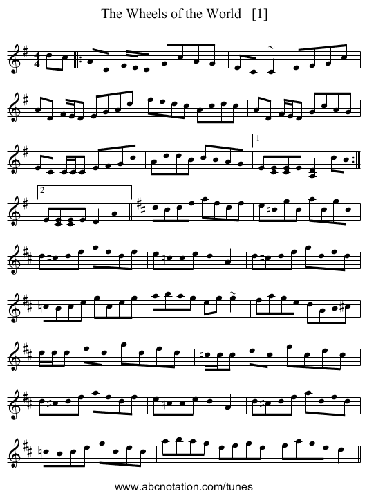 The Wheels of the World   [1] - staff notation