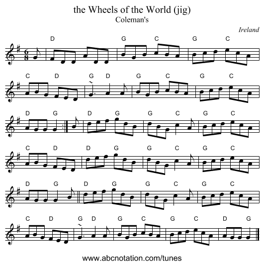 the Wheels of the World (jig) - staff notation