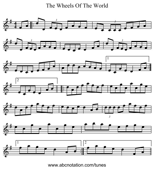 The Wheels Of The World - staff notation