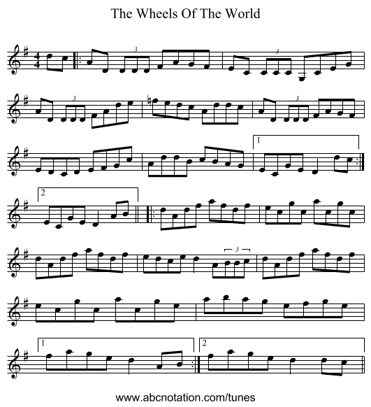 The Wheels Of The World - staff notation