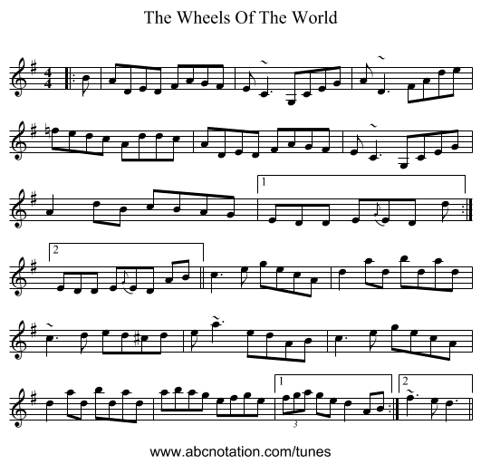 The Wheels Of The World - staff notation
