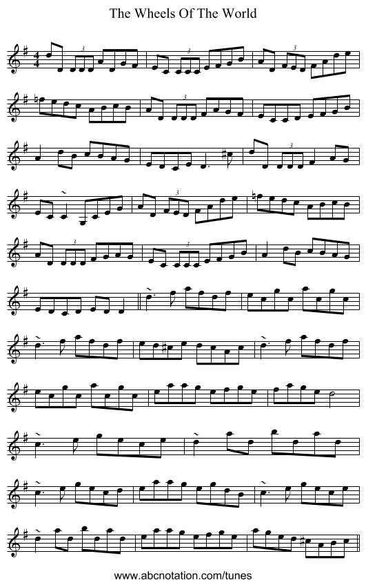 The Wheels Of The World - staff notation