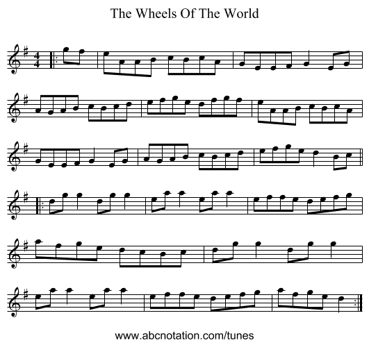 The Wheels Of The World - staff notation