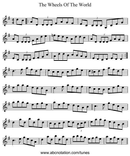 The Wheels Of The World - staff notation
