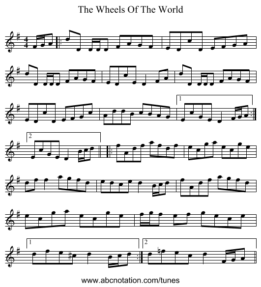The Wheels Of The World - staff notation