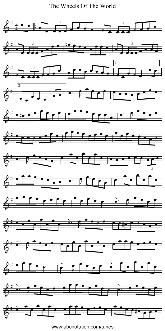 The Wheels Of The World - staff notation