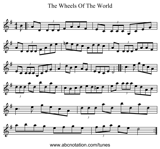 The Wheels Of The World - staff notation