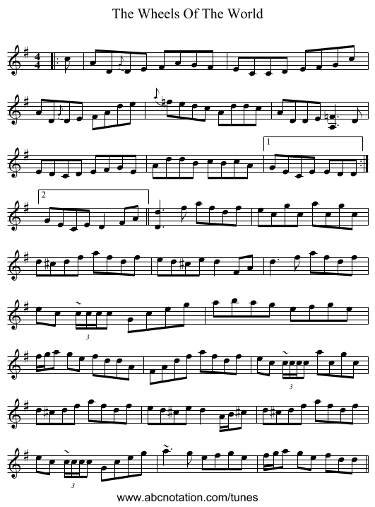 The Wheels Of The World - staff notation