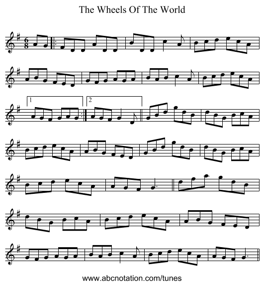 The Wheels Of The World - staff notation