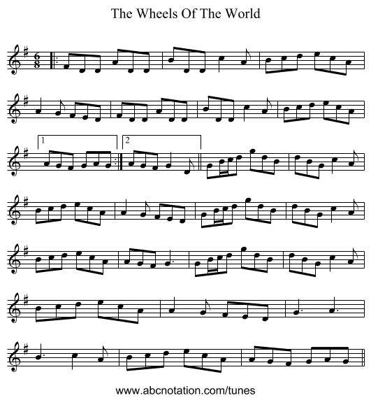 The Wheels Of The World - staff notation