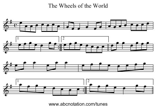 The Wheels of the World - staff notation