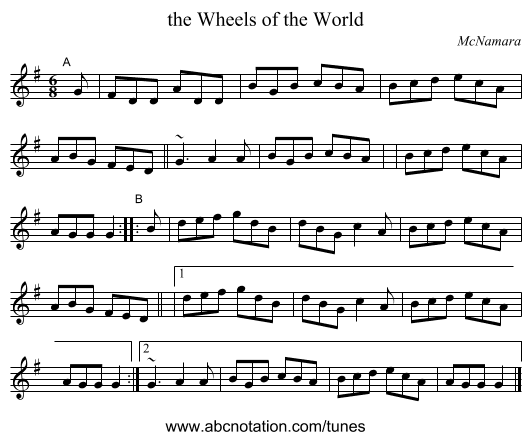 the Wheels of the World - staff notation