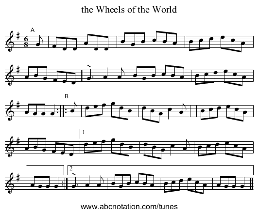 the Wheels of the World - staff notation