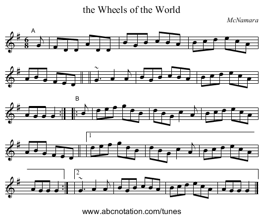 the Wheels of the World - staff notation