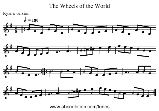 The Wheels of the World - staff notation