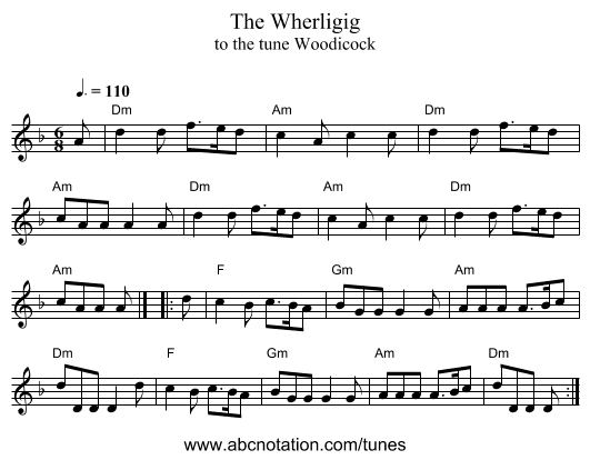 The Wherligig - staff notation