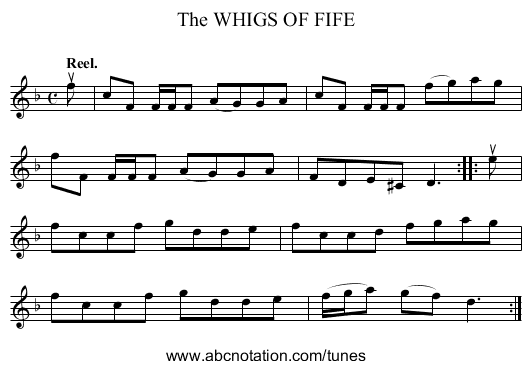 The WHIGS OF FIFE - staff notation
