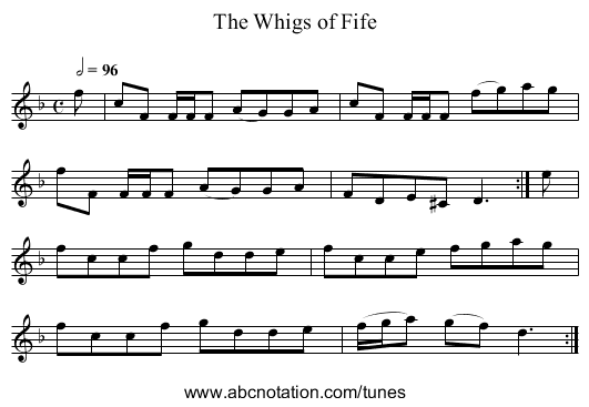 The Whigs of Fife - staff notation