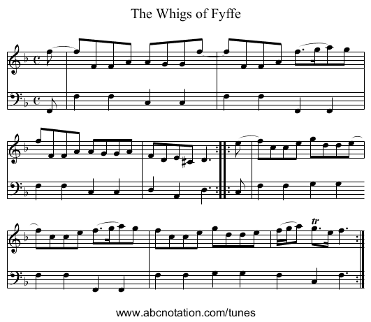The Whigs of Fyffe - staff notation