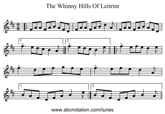 The Whinny Hills Of Leitrim - staff notation
