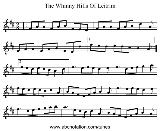 The Whinny Hills Of Leitrim - staff notation