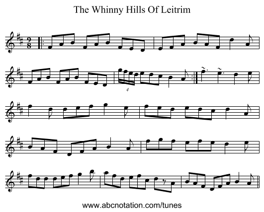 The Whinny Hills Of Leitrim - staff notation