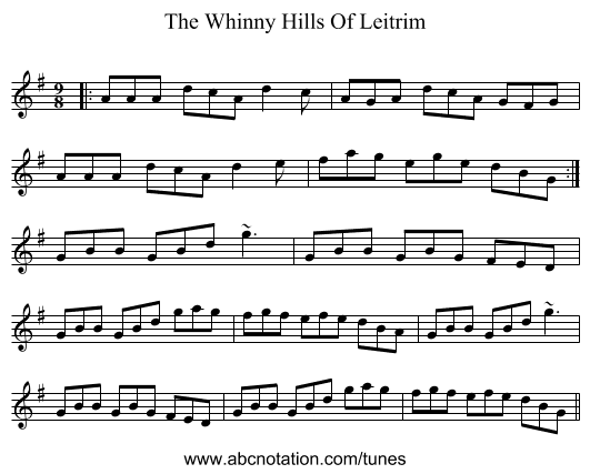 The Whinny Hills Of Leitrim - staff notation