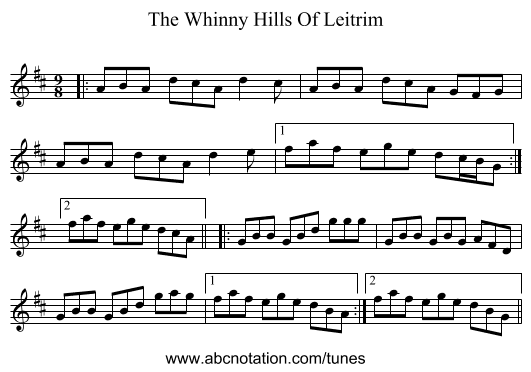 The Whinny Hills Of Leitrim - staff notation