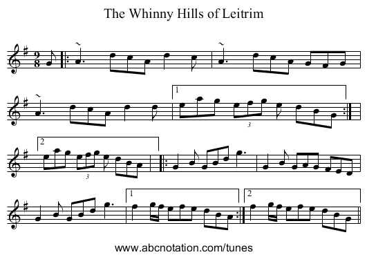 The Whinny Hills of Leitrim - staff notation