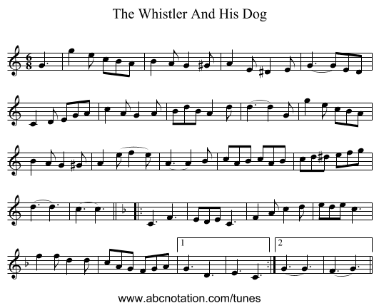 The Whistler And His Dog - staff notation