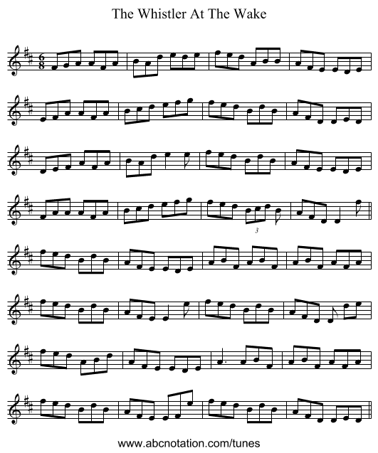 The Whistler At The Wake - staff notation