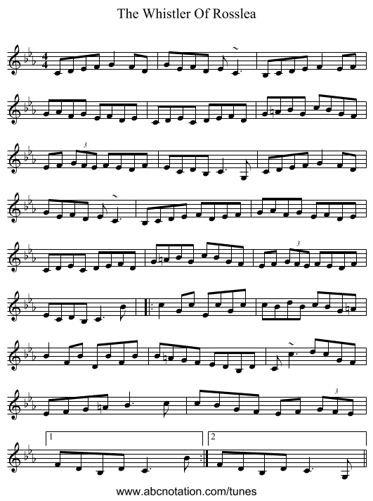 The Whistler Of Rosslea - staff notation