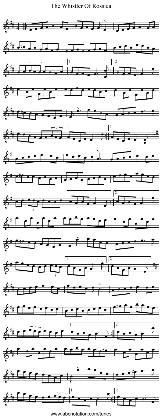 The Whistler Of Rosslea - staff notation