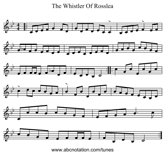 The Whistler Of Rosslea - staff notation