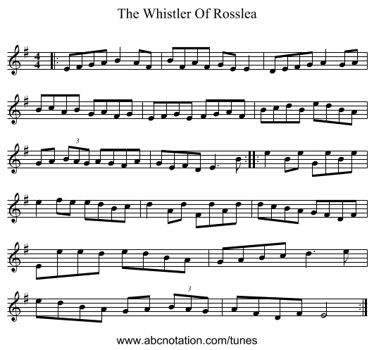 The Whistler Of Rosslea - staff notation