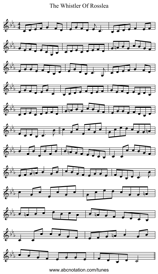 The Whistler Of Rosslea - staff notation