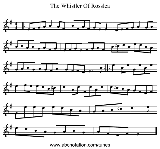 The Whistler Of Rosslea - staff notation