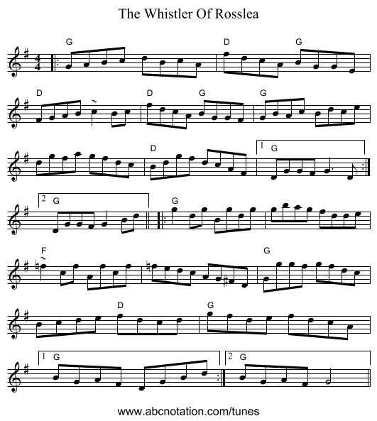 The Whistler Of Rosslea - staff notation