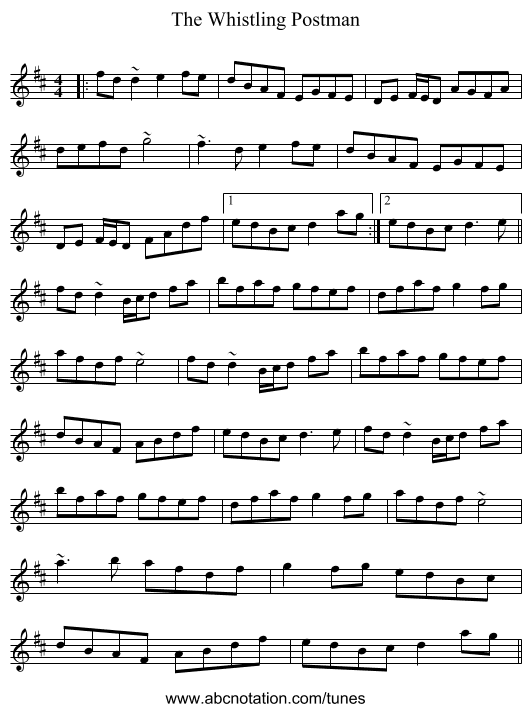 The Whistling Postman - staff notation