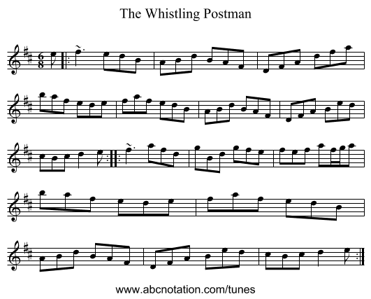 The Whistling Postman - staff notation